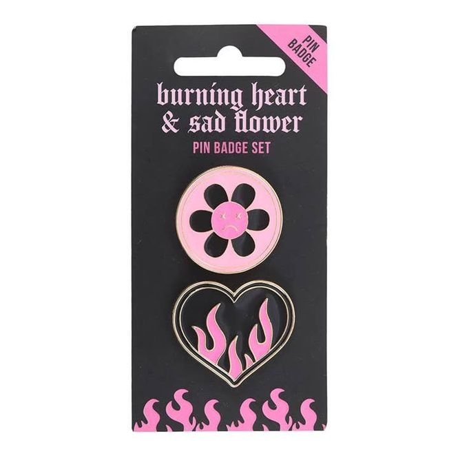 Hovedbilde Burning Heart & Sad Flower Y2K pins – ...