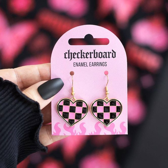 Hovedbilde Checkerboard Heart Y2K øredobber