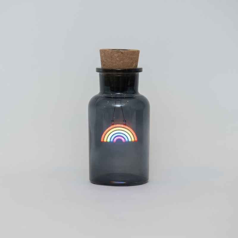 Rainbow Neon Light in a Glass Bottle